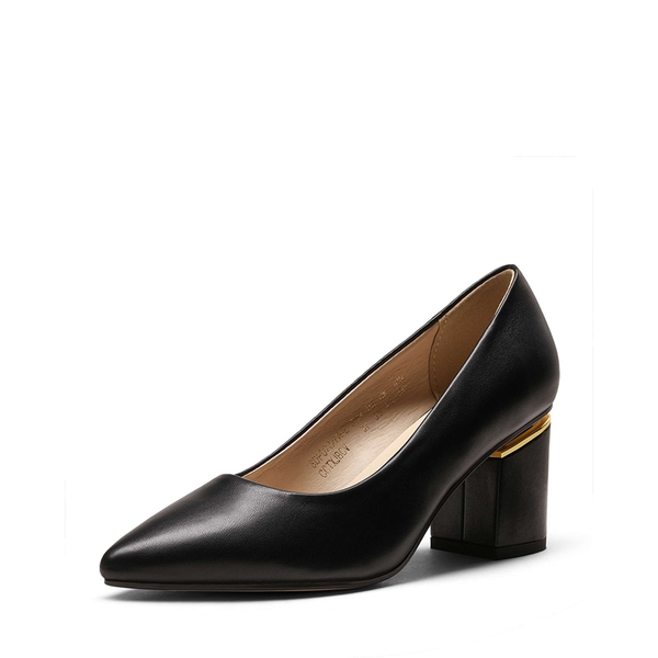 Classic Pointed Toe Block Heel Pumps - BLACK PU -  0